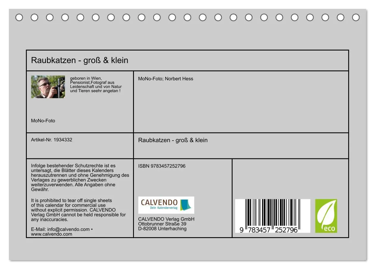 Bild: 9783457252796 | Raubkatzen - groß &amp; klein (Tischkalender 2026 DIN A5 quer),...