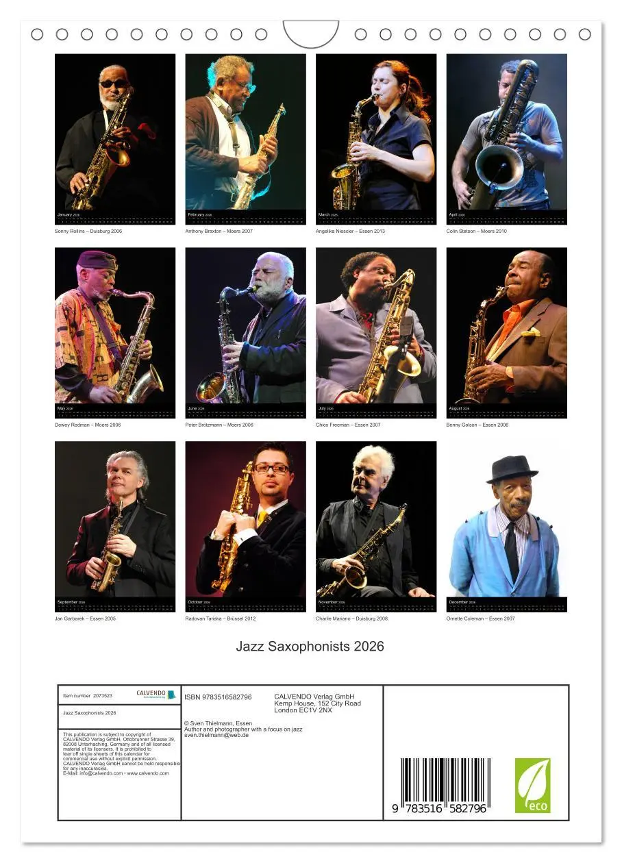 Bild: 9783516582796 | Jazz Saxophonists 2026 (Wall Calendar 2026 DIN A4 portrait),...