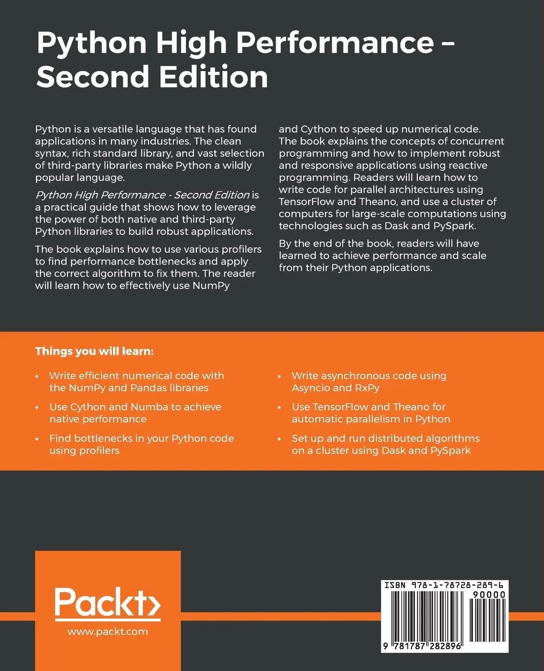 Rückseite: 9781787282896 | Python High Performance, Second Edition | Gabriele Lanaro | Buch
