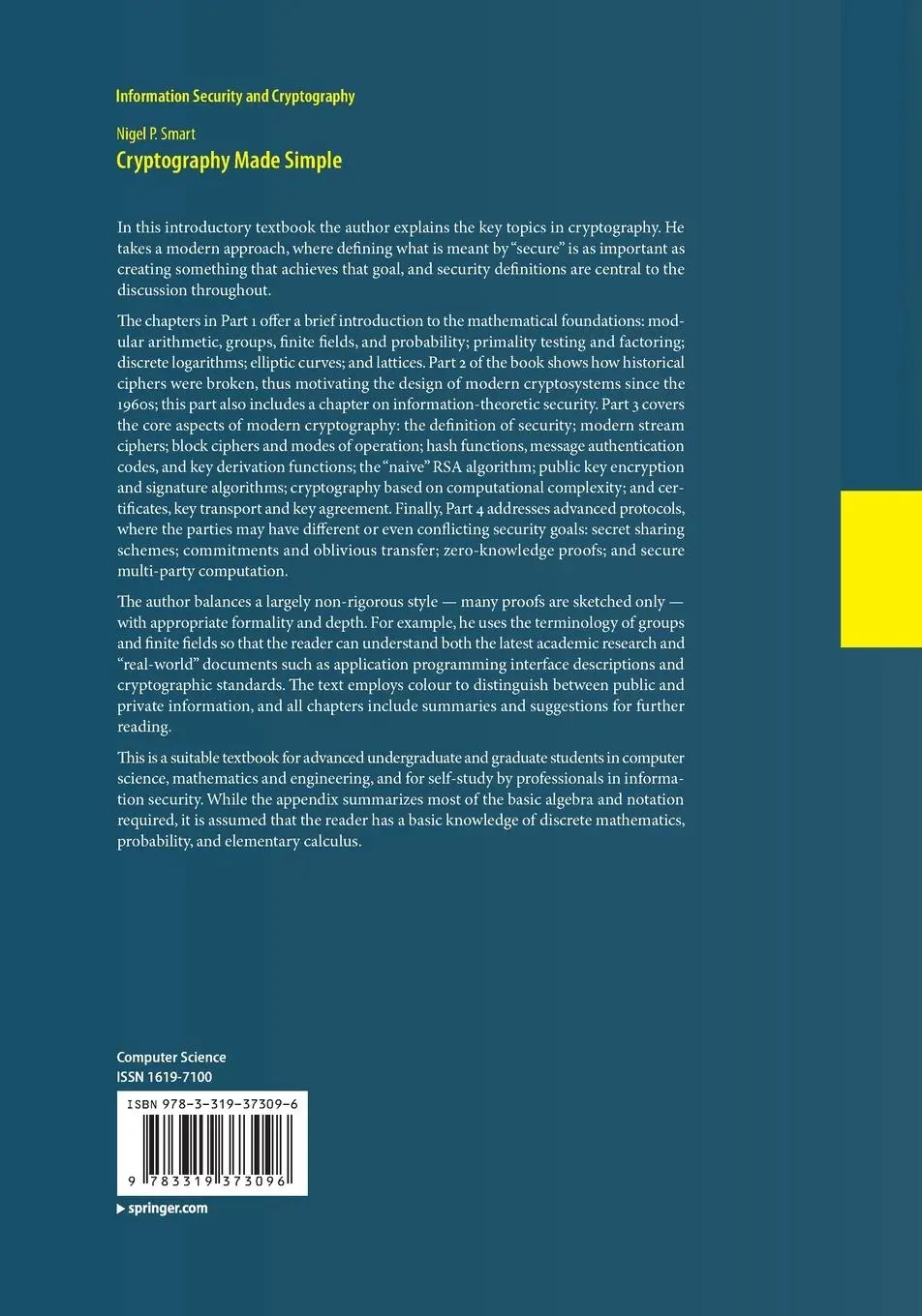 Rückseite: 9783319373096 | Cryptography Made Simple | Nigel Smart | Taschenbuch | xii | Englisch