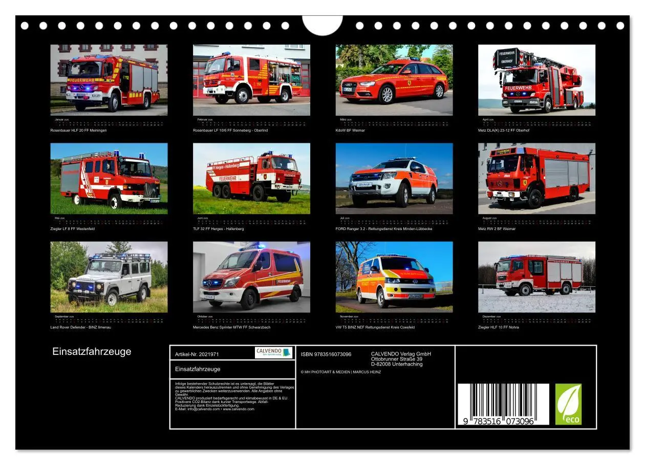 Bild: 9783516073096 | Einsatzfahrzeuge (Wandkalender 2026 DIN A4 quer), CALVENDO...