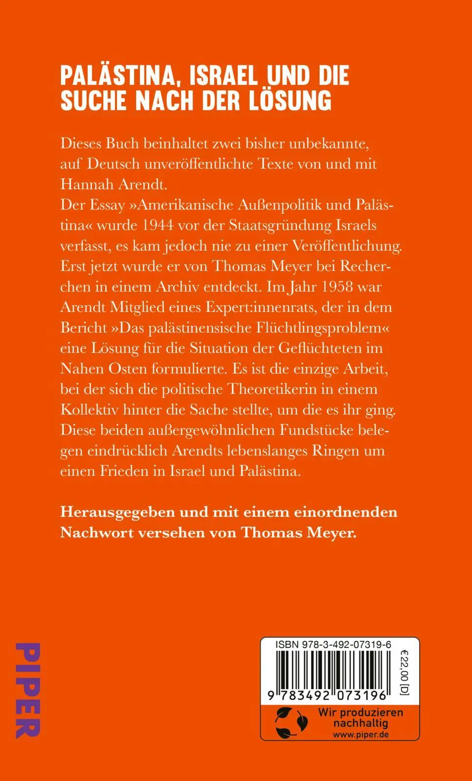 Rückseite: 9783492073196 | Über Palästina | Zwei bisher unbekannte Texte - erstmals auf Deutsch