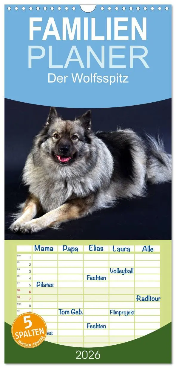 Cover: 9783516513196 | Familienplaner 2026 - Der Wolfsspitz mit 5 Spalten (Wandkalender,...