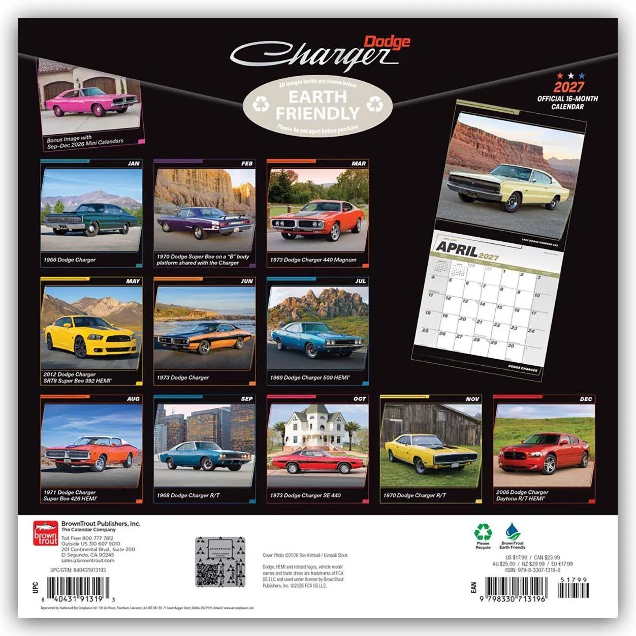 Rückseite: 9798330713196 | Dodge Charger 2027 - 16-Monatskalender | Browntrout Publishers | 28 S.