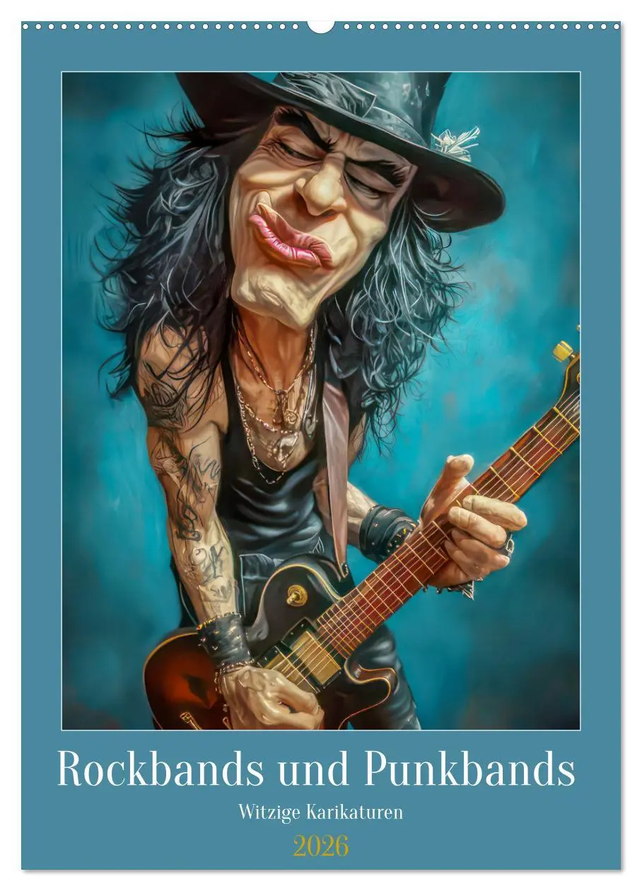 Cover: 9783457273296 | Rockbands und Punkbands - Witzige Karikaturen (Wandkalender 2026...