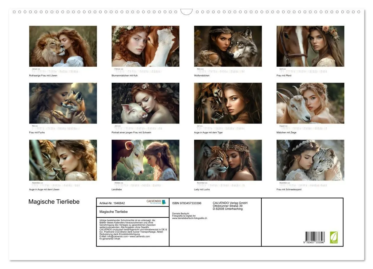 Bild: 9783457333396 | Magische Tierliebe (Wandkalender 2026 DIN A2 quer), CALVENDO...