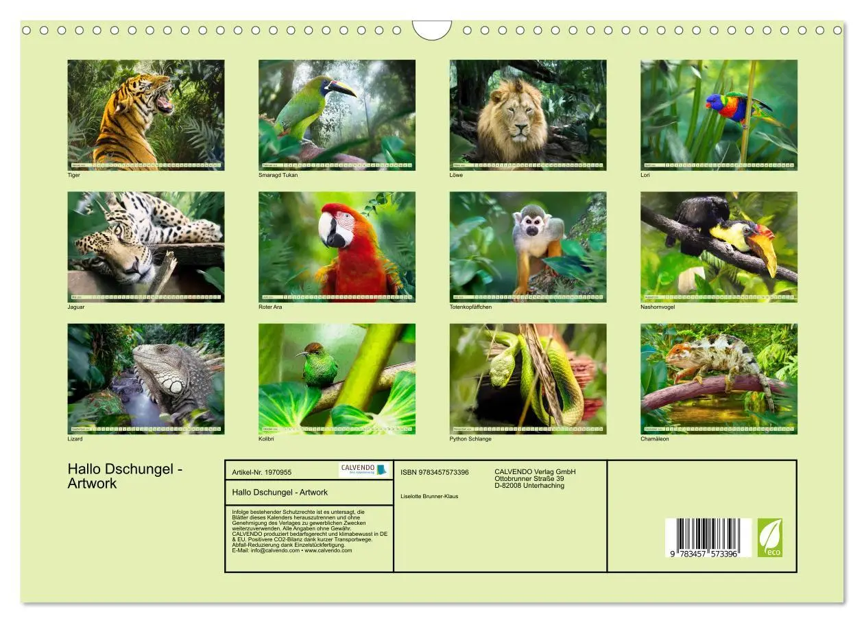 Bild: 9783457573396 | Hallo Dschungel - Artwork (Wandkalender 2026 DIN A3 quer), CALVENDO...