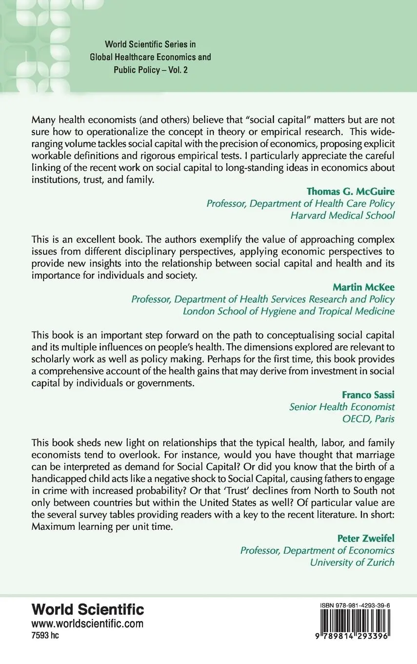 Rückseite: 9789814293396 | ECONOMICS OF SOCIAL CAPITAL AND HEALTH, THE | Rocco | Buch | Gebunden