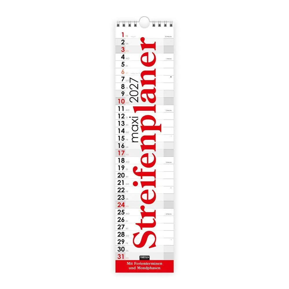 Cover: 4251901513496 | TRÖTSCH - Streifenkalender Maxi Rot 2027 | Wandkalender Notizkalender