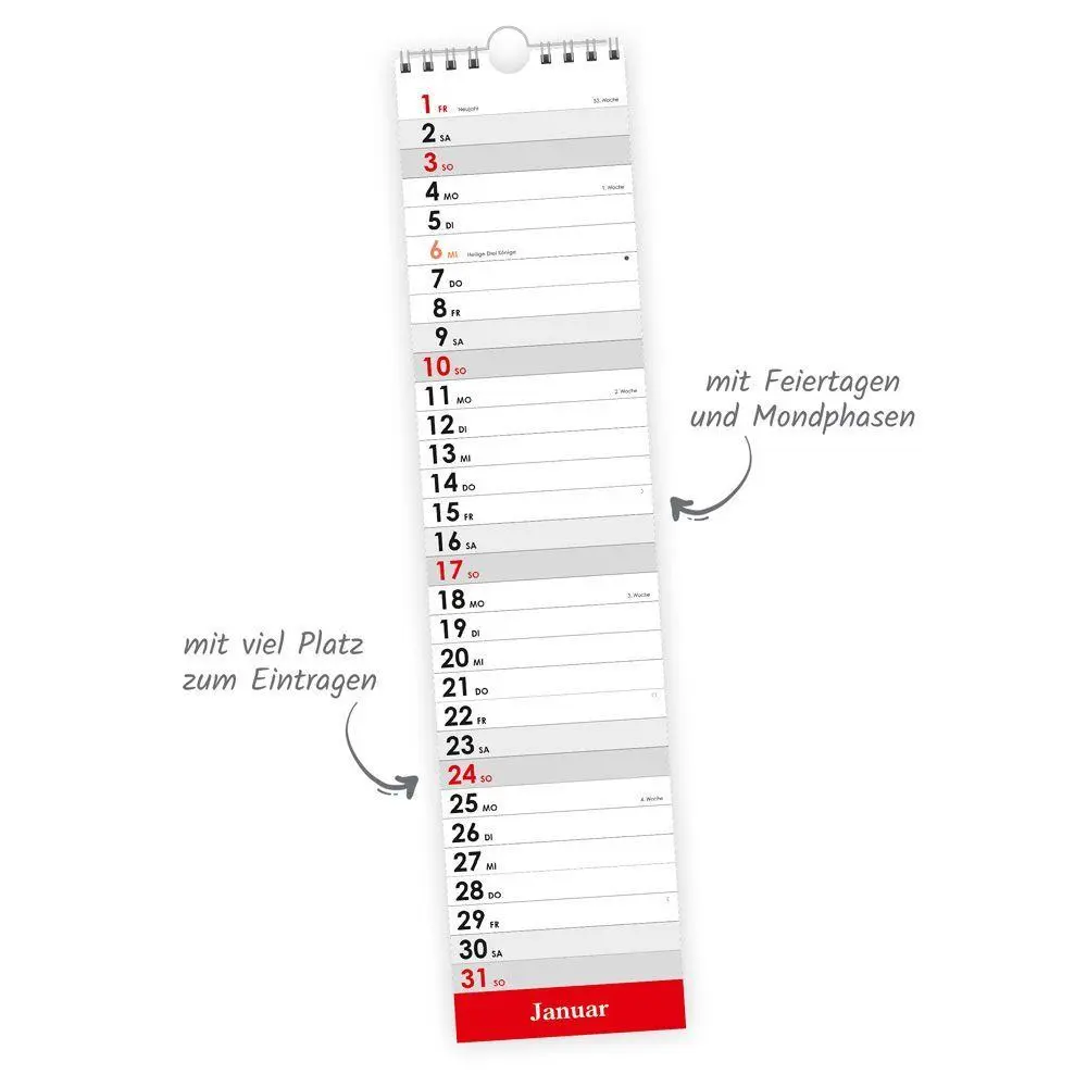 Bild: 4251901513496 | TRÖTSCH - Streifenkalender Maxi Rot 2027 | Wandkalender Notizkalender