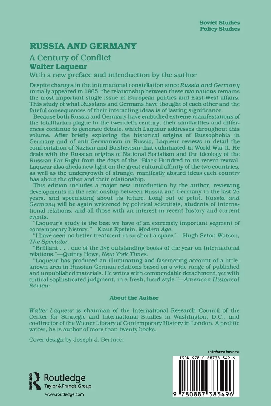 Rückseite: 9780887383496 | Russia and Germany | Century of Conflict | Walter Laqueur | Buch
