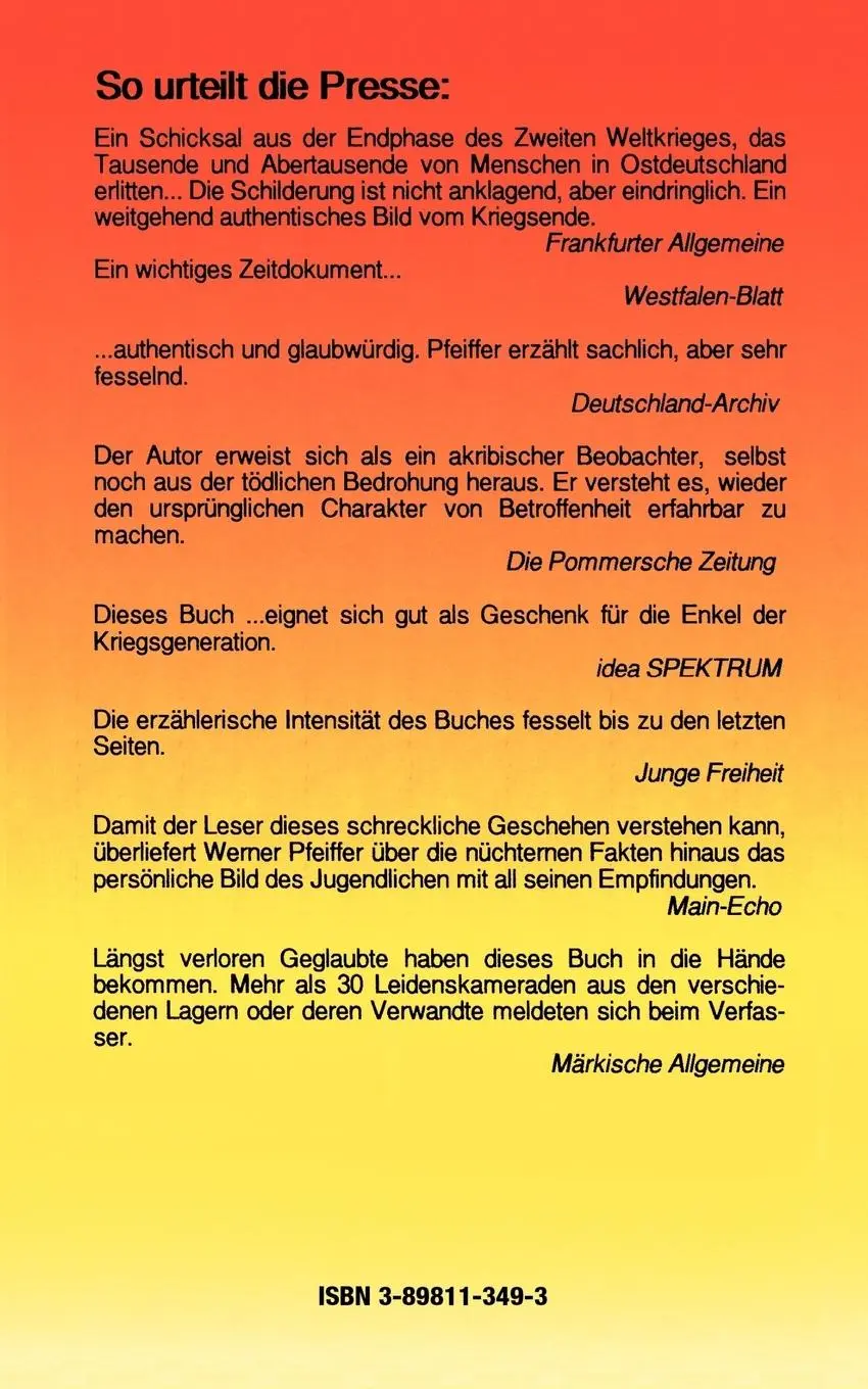 Rückseite: 9783898113496 | Mit 15 in die Hölle | Werner Pfeiffer | Taschenbuch | 264 S. | Deutsch