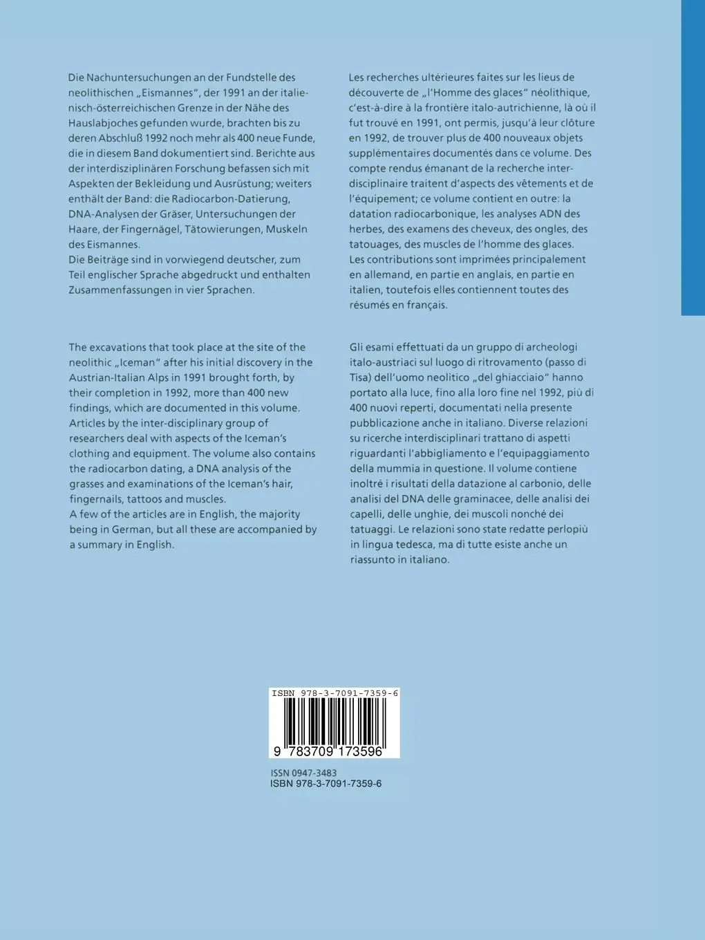 Rückseite: 9783709173596 | Der Mann im Eis | Neue Funde und Ergebnisse | Konrad Spindler (u. a.)