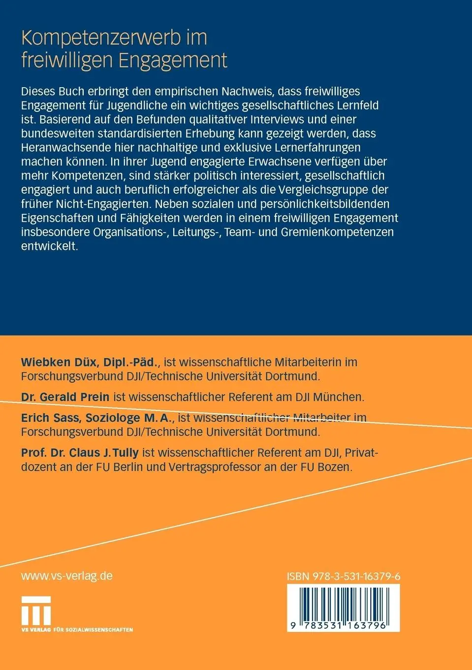 Rückseite: 9783531163796 | Kompetenzerwerb im freiwilligen Engagement | Wiebken Düx (u. a.)