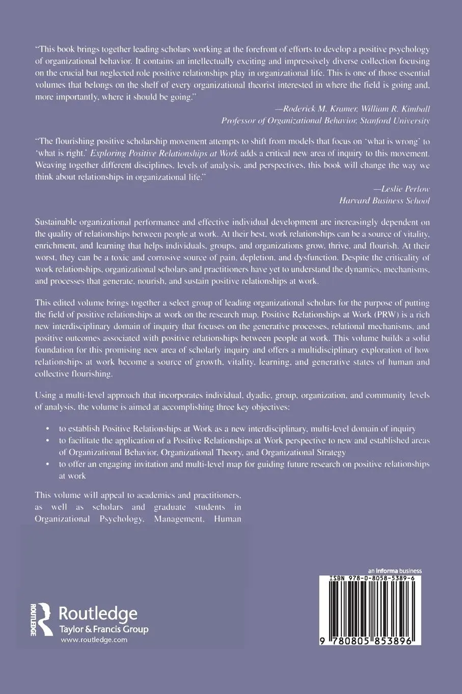Rückseite: 9780805853896 | Exploring Positive Relationships at Work | Jane E. Dutton (u. a.)