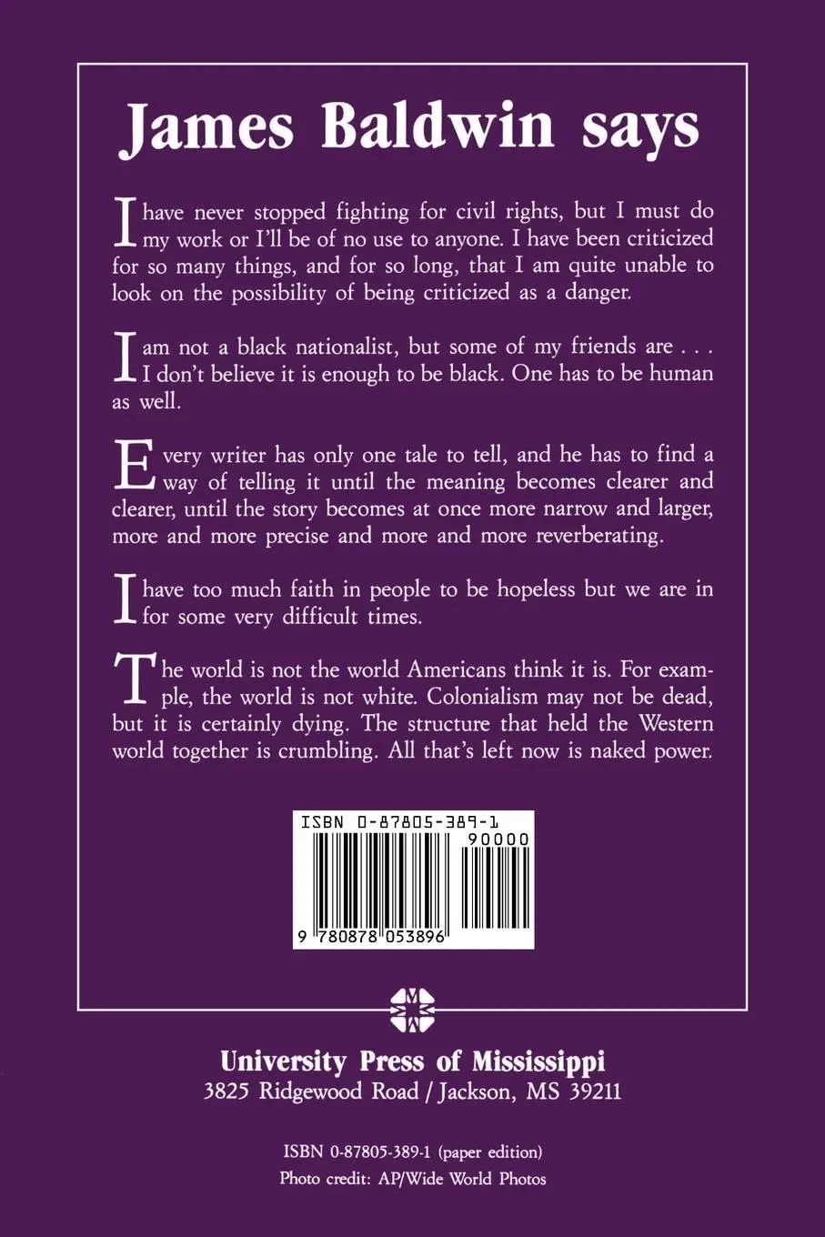 Rückseite: 9780878053896 | Conversations with James Baldwin | James A. Baldwin | Taschenbuch