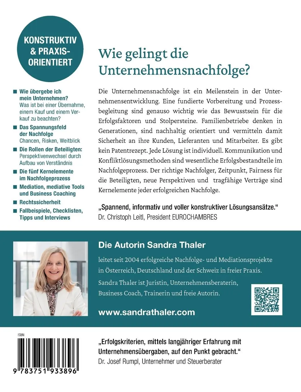 Rückseite: 9783751933896 | Erfolgreiche Unternehmensnachfolge | Sandra Thaler | Taschenbuch