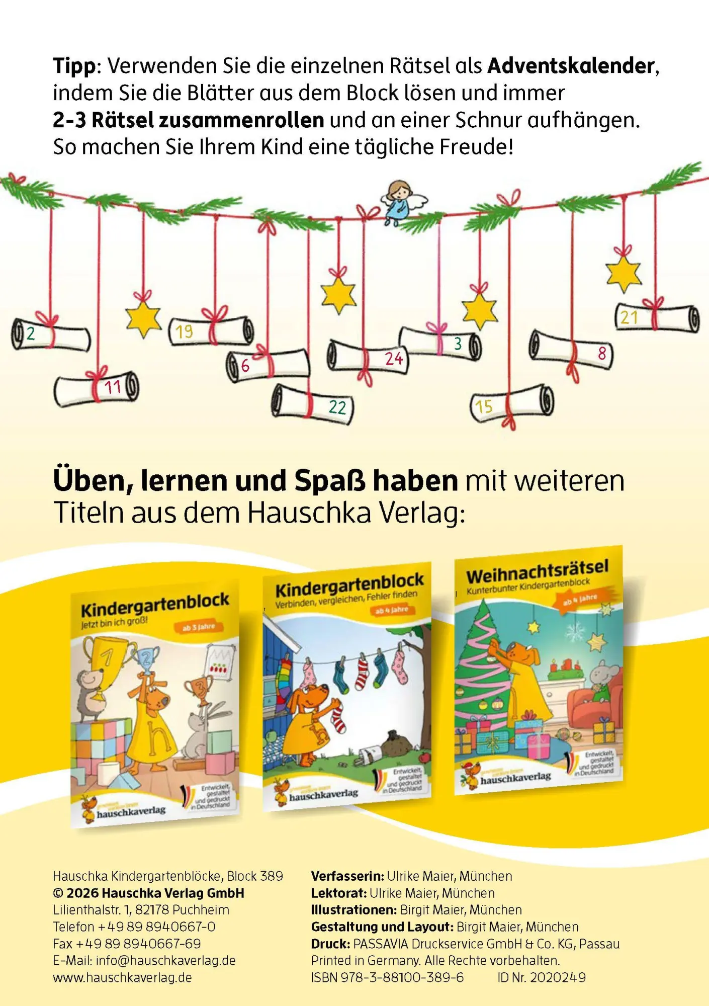 Bild: 9783881003896 | Weihnachtsrätsel - Kunterbunter Kindergartenblock ab 3 Jahre | Maier