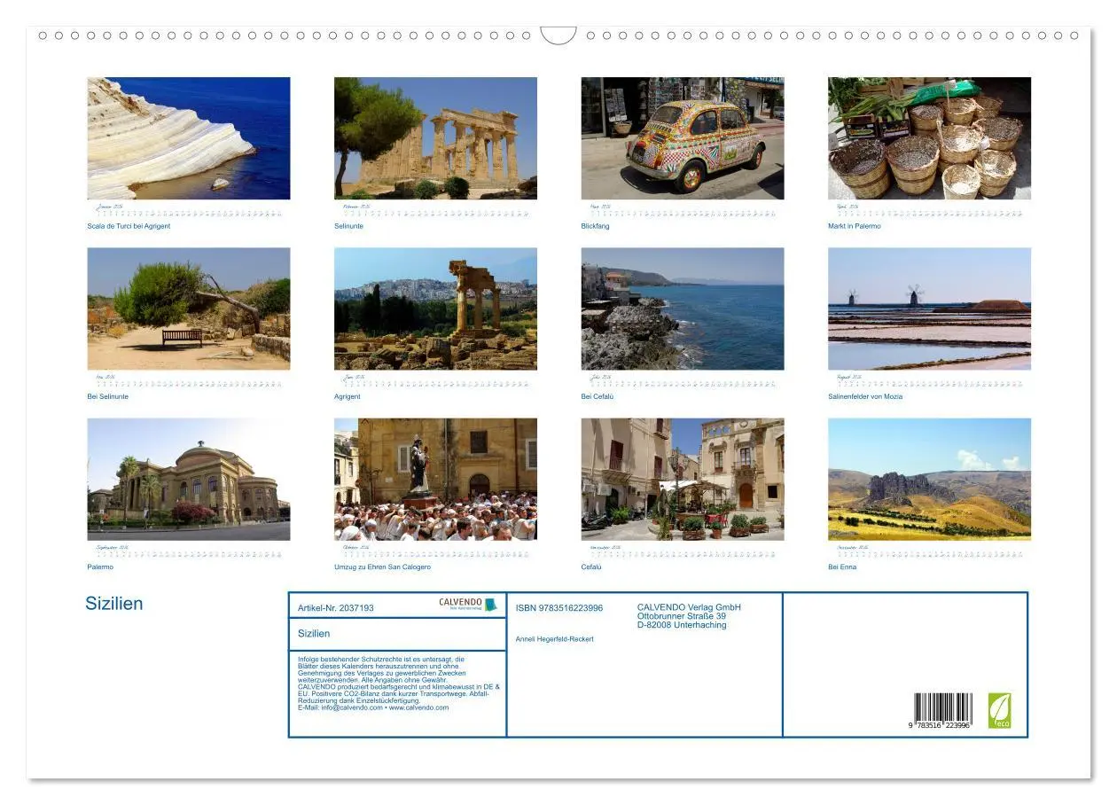 Bild: 9783516223996 | Sizilien (Wandkalender 2026 DIN A2 quer), CALVENDO Monatskalender
