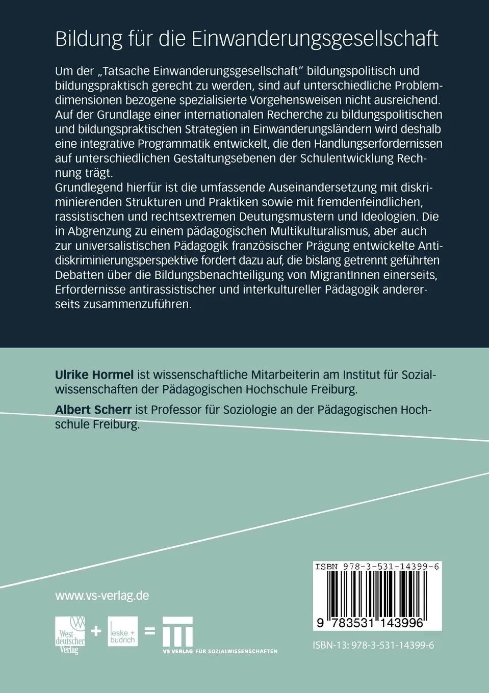 Rückseite: 9783531143996 | Bildung für die Einwanderungsgesellschaft | Albert Scherr (u. a.)