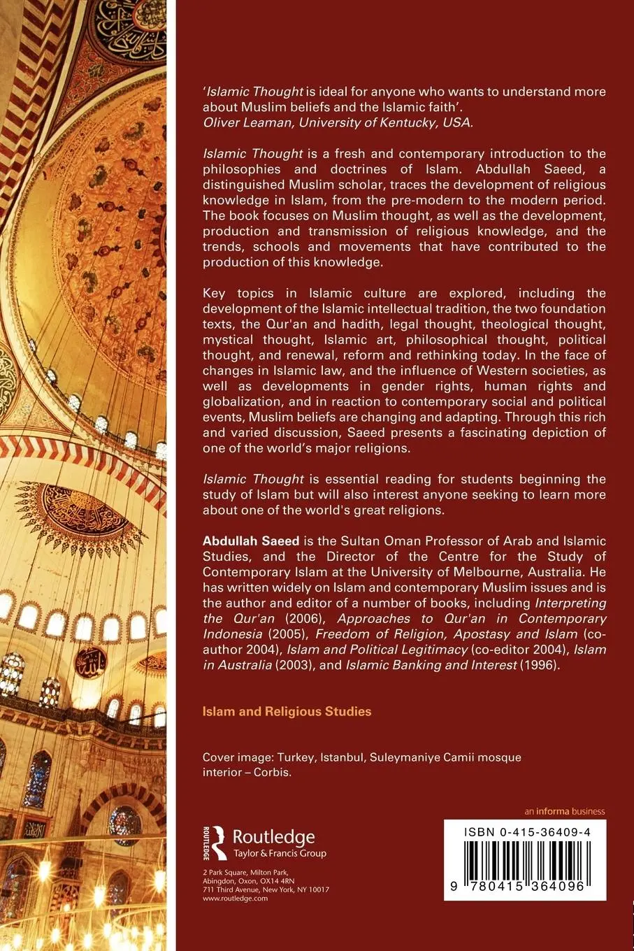 Rückseite: 9780415364096 | Islamic Thought | An Introduction | Abdullah Saeed | Taschenbuch
