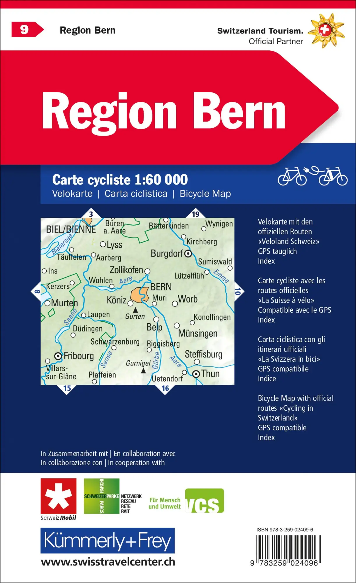 Rückseite: 9783259024096 | Region Bern Nr. 09 Velokarte 1:60 000 | Hallwag Kümmerly+Frey AG