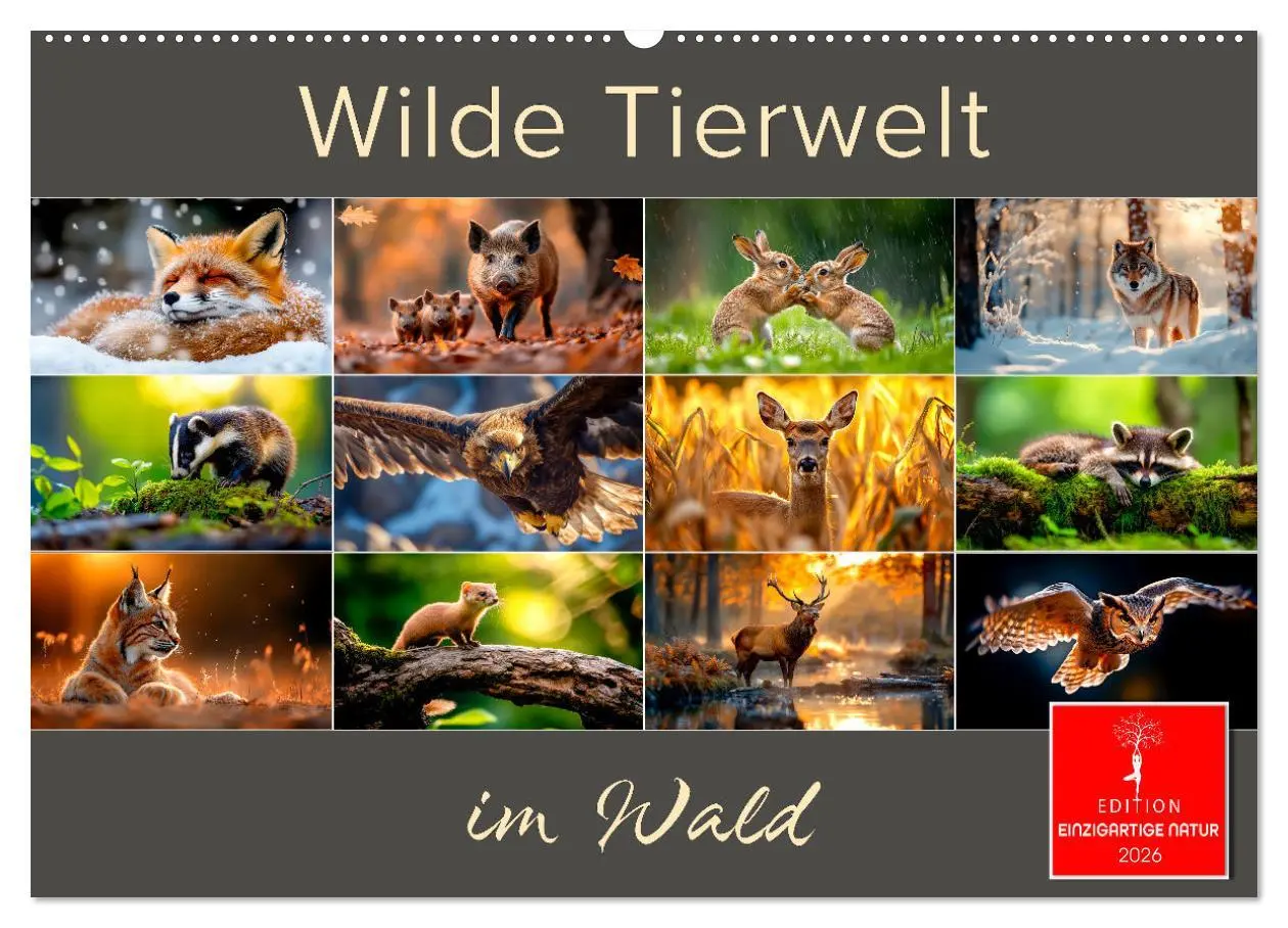 Cover: 9783457334096 | Wilde Tierwelt im Wald (Wandkalender 2026 DIN A2 quer), CALVENDO...