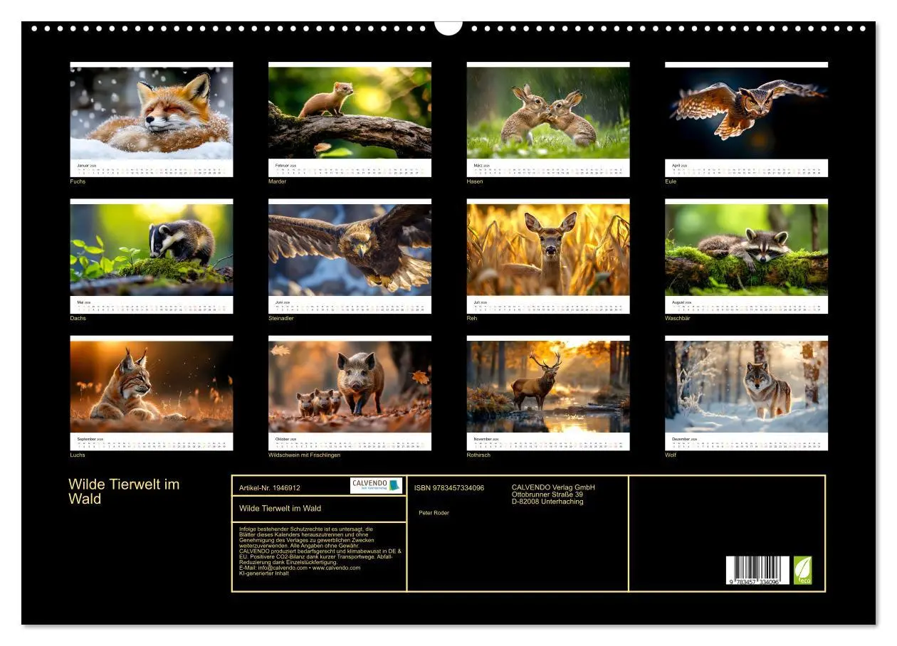 Bild: 9783457334096 | Wilde Tierwelt im Wald (Wandkalender 2026 DIN A2 quer), CALVENDO...