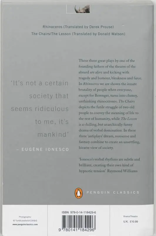 Rückseite: 9780141184296 | Rhinoceros, The Chairs, The Lesson | Eugene Ionesco | Taschenbuch