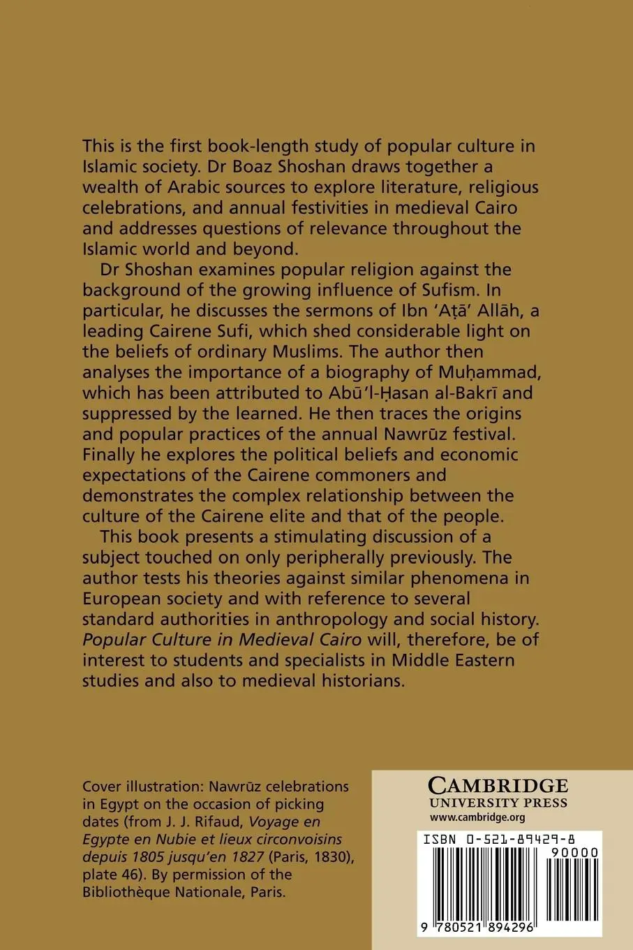 Rückseite: 9780521894296 | Popular Culture in Medieval Cairo | Boaz Shoshan | Taschenbuch | 2002