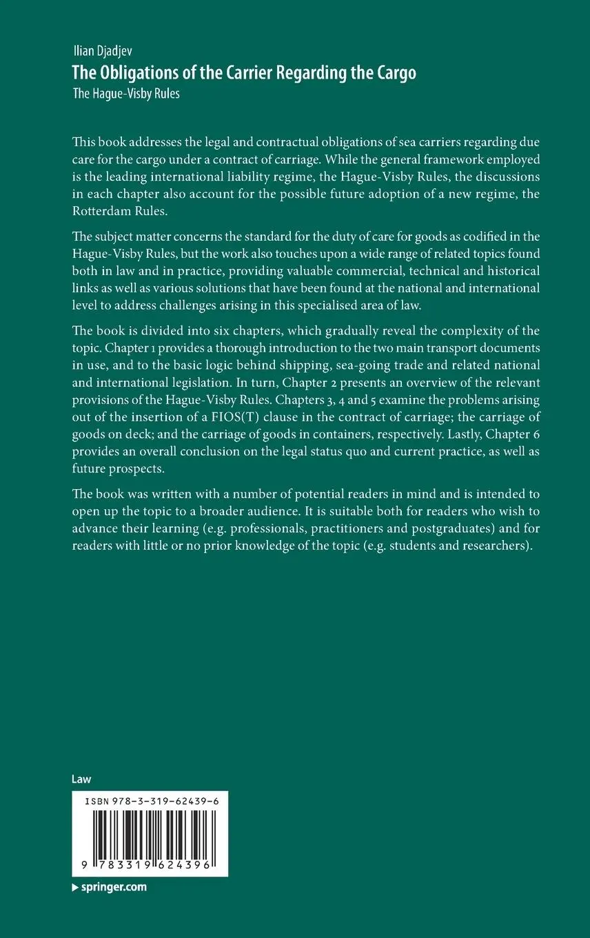 Rückseite: 9783319624396 | The Obligations of the Carrier Regarding the Cargo | Ilian Djadjev