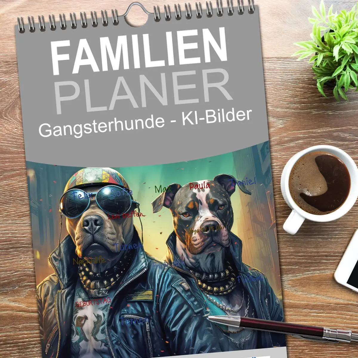 Bild: 9783516494396 | Familienplaner 2026 - Gangsterhunde - KI-Bilder mit 5 Spalten...