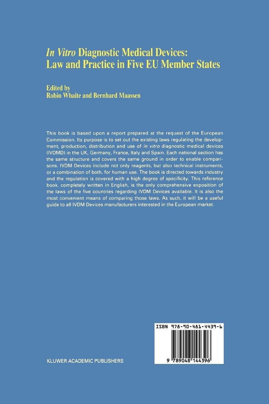 Rückseite: 9789048144396 | In vitro Diagnostic Medical Devices: Law and Practice in Five EU...