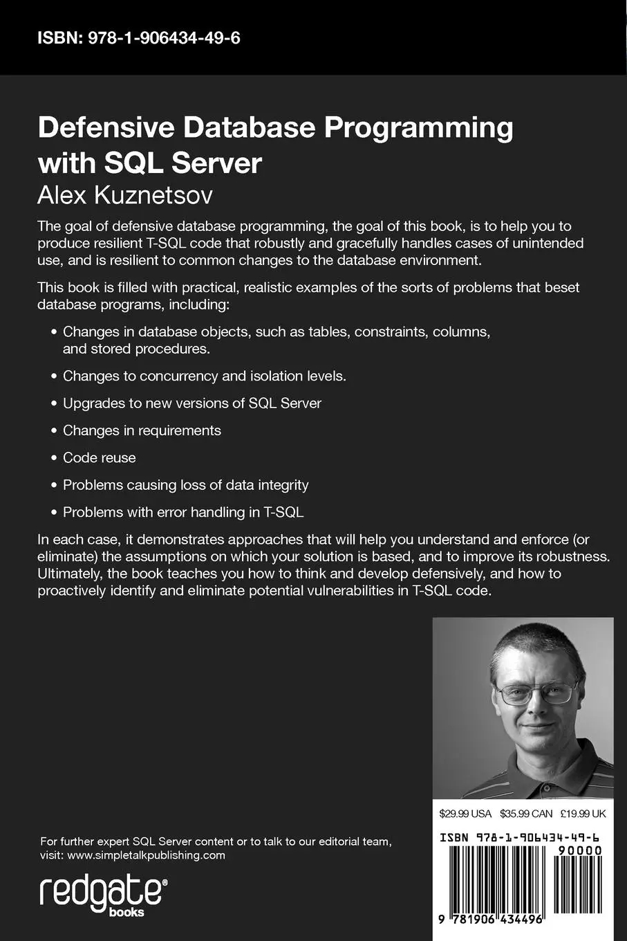 Rückseite: 9781906434496 | Defensive Database Programming with SQL Server | Alex Kuznetsov | Buch