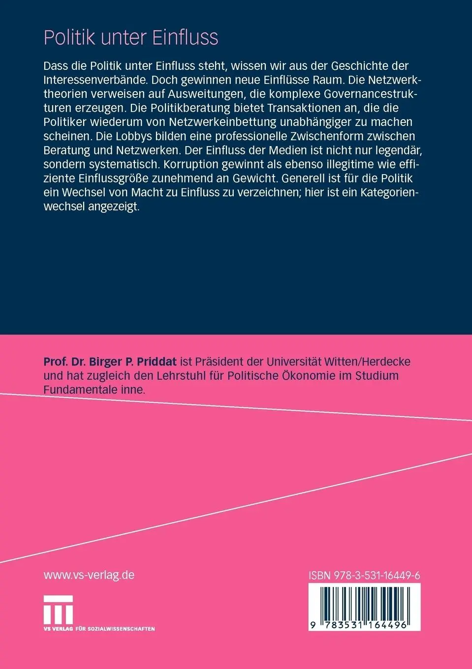 Rückseite: 9783531164496 | Politik unter Einfluss | Birger P. Priddat | Taschenbuch | 235 S.