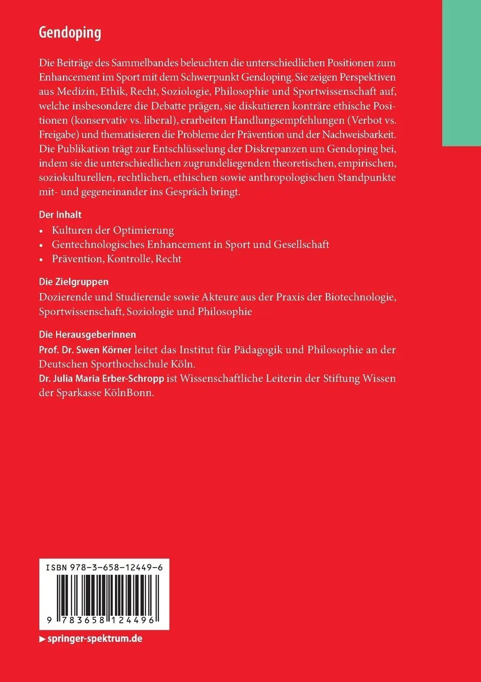 Rückseite: 9783658124496 | Gendoping | Herausforderung für Sport und Gesellschaft | Taschenbuch
