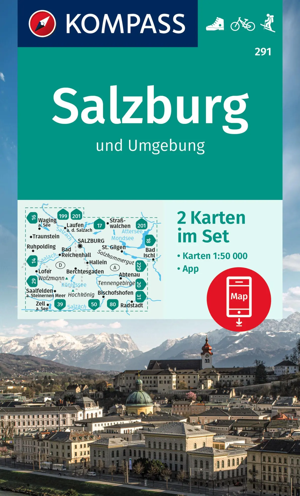 Cover: 9783991214496 | KOMPASS Wanderkarten-Set 291 Salzburg und Umgebung (2 Karten) 1:50.000