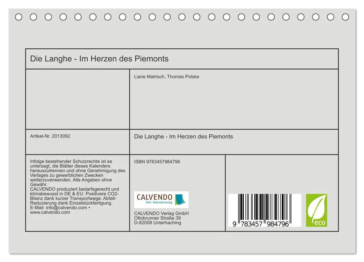 Bild: 9783457984796 | Die Langhe - Im Herzen des Piemonts (Tischkalender 2026 DIN A5...