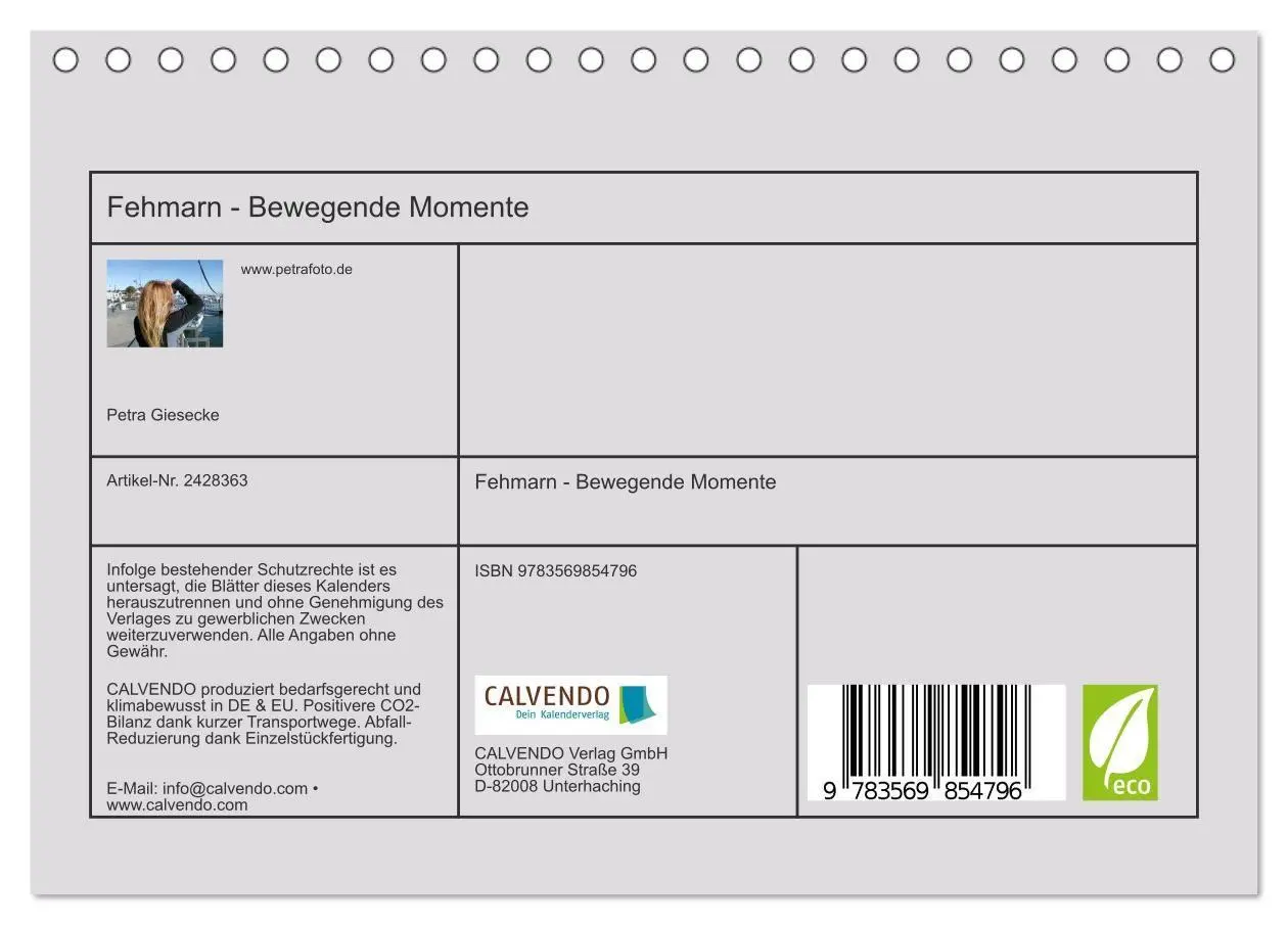 Bild: 9783569854796 | Fehmarn - Bewegende Momente (Tischkalender 2027 DIN A5 quer),...