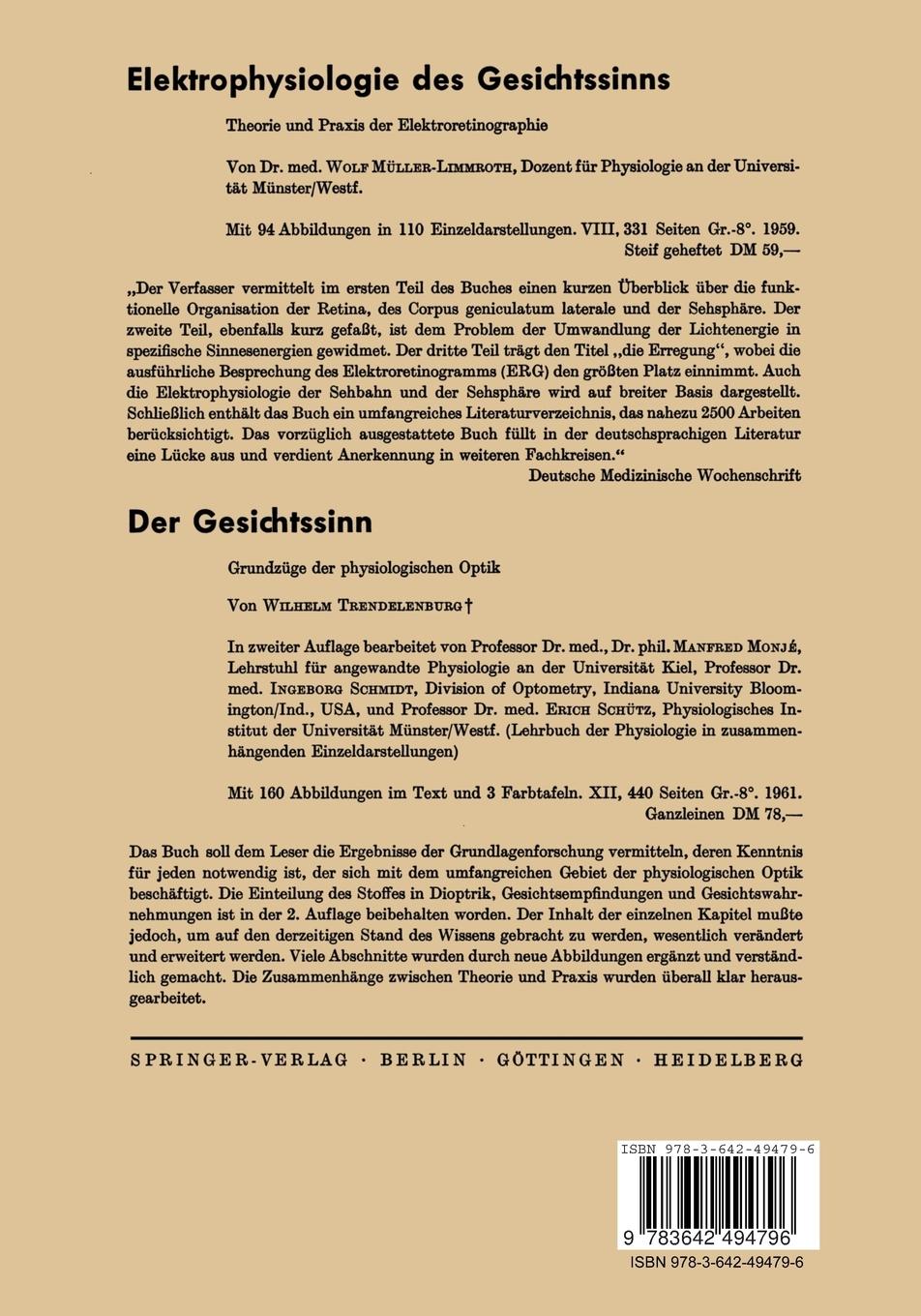 Rückseite: 9783642494796 | Neurophysiologie und Psychophysik des Visuellen Systems / The...