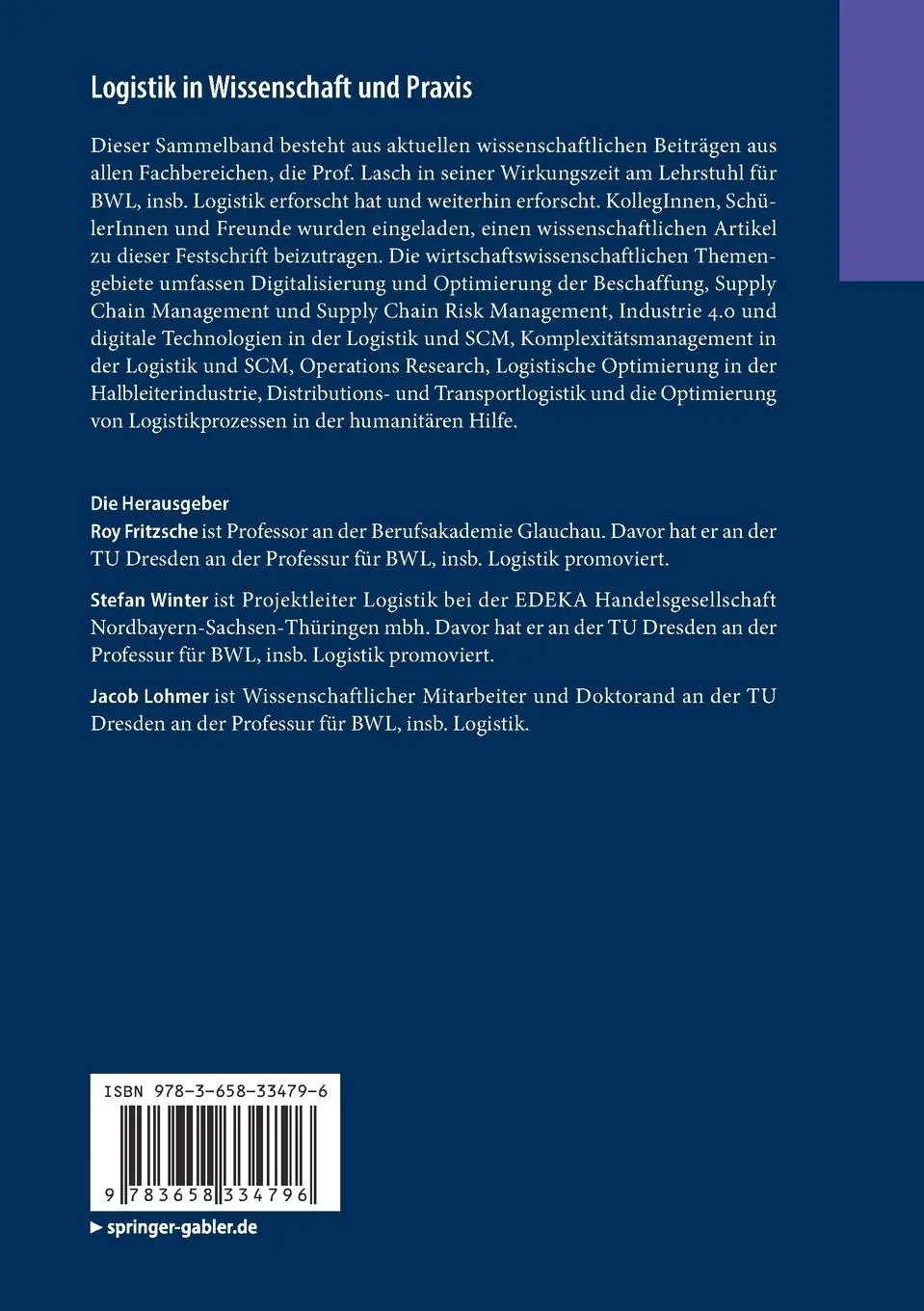 Rückseite: 9783658334796 | Logistik in Wissenschaft und Praxis | Roy Fritzsche (u. a.) | Buch