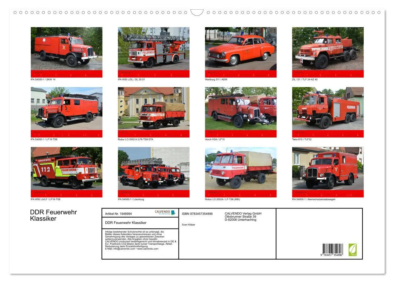 Bild: 9783457354896 | DDR Feuerwehr Klassiker (Wandkalender 2026 DIN A2 quer), CALVENDO...