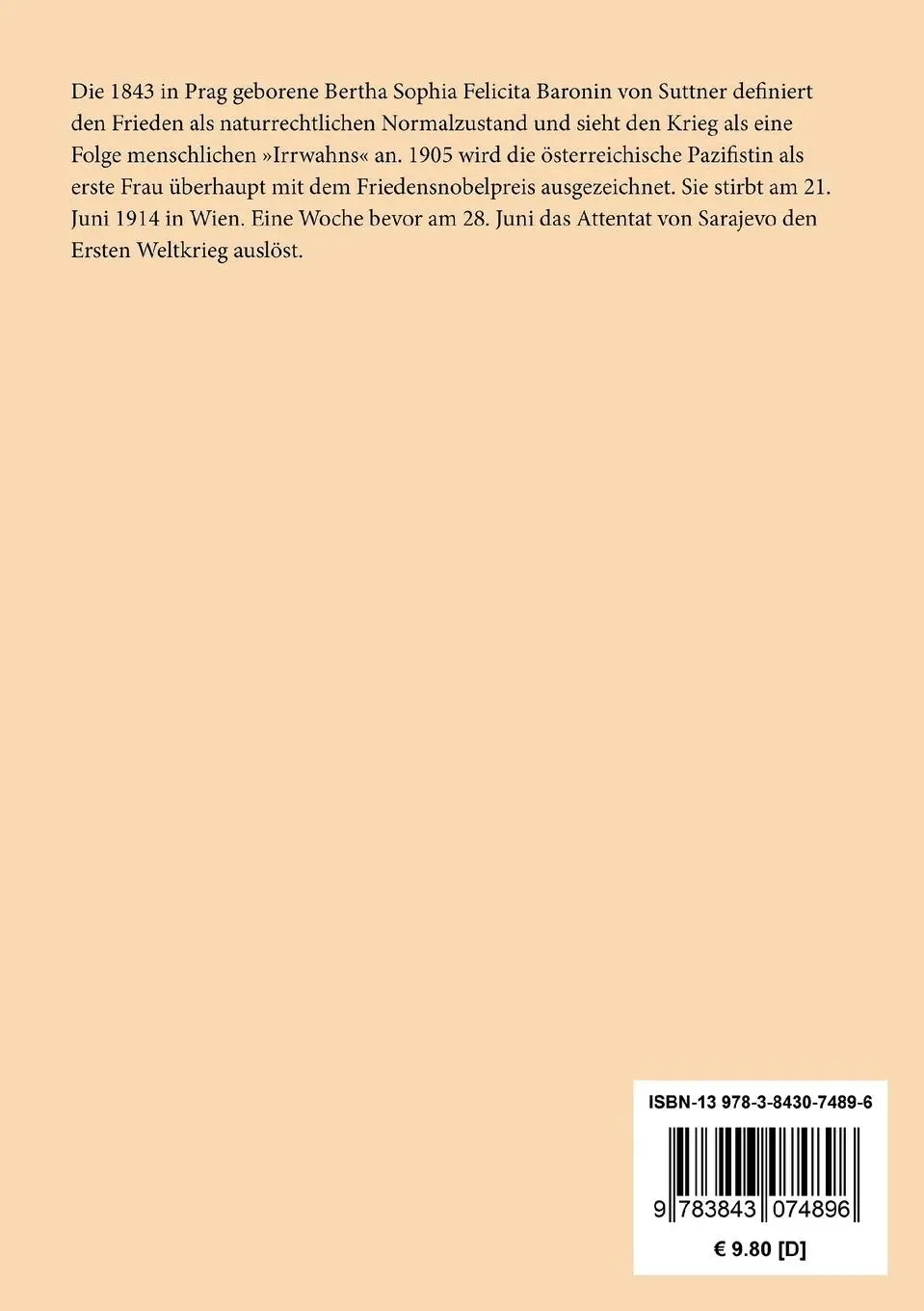 Rückseite: 9783843074896 | Die Waffen nieder! | Eine Lebensgeschichte | Bertha von Suttner | Buch