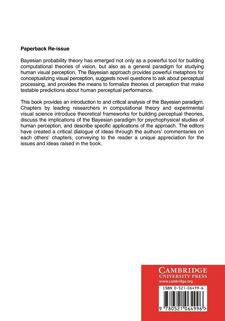 Rückseite: 9780521064996 | Perception as Bayesian Inference | David C. Knill (u. a.) | Buch