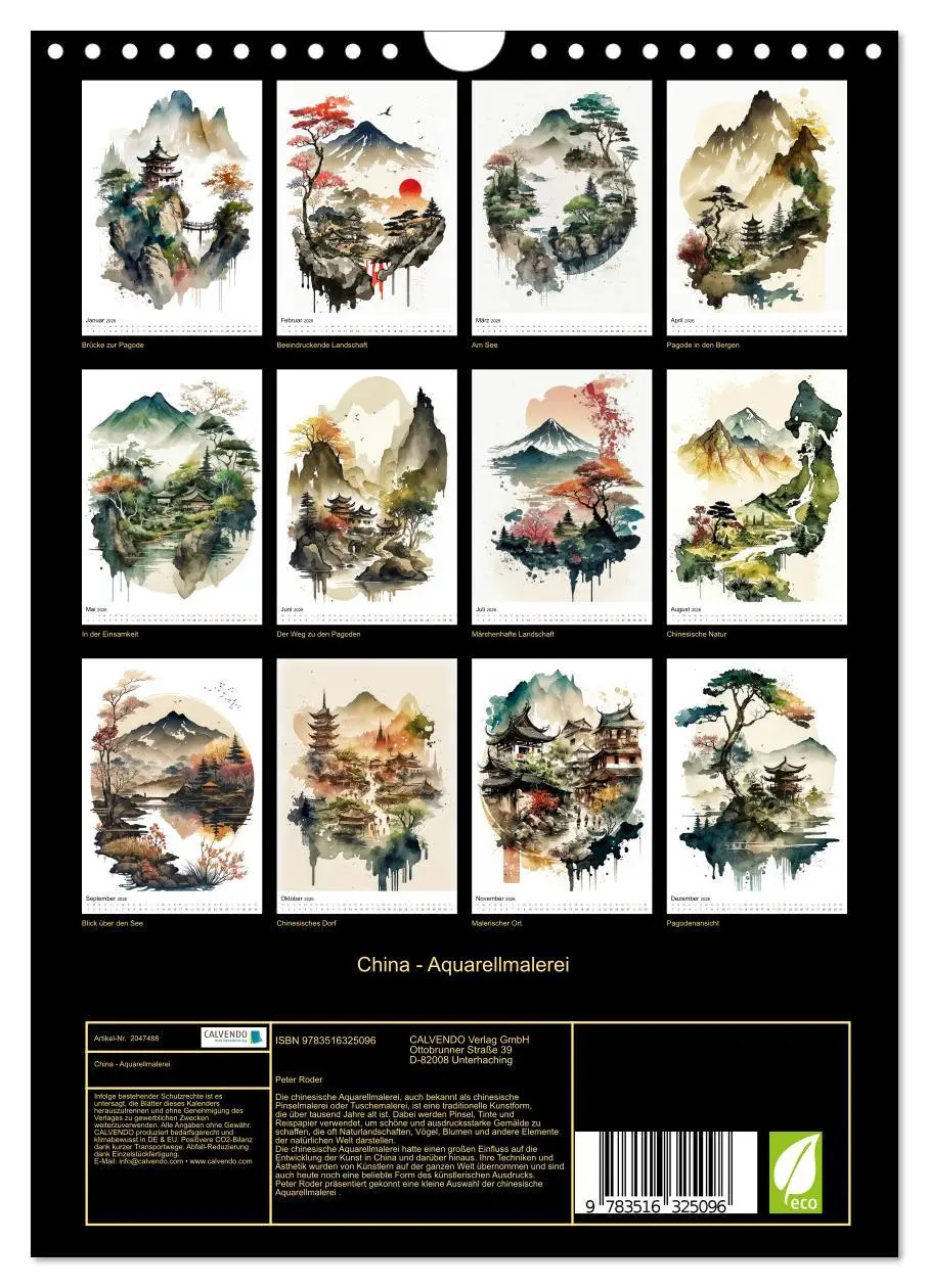 Bild: 9783516325096 | China - Aquarellmalerei (Wandkalender 2026 DIN A4 hoch), CALVENDO...