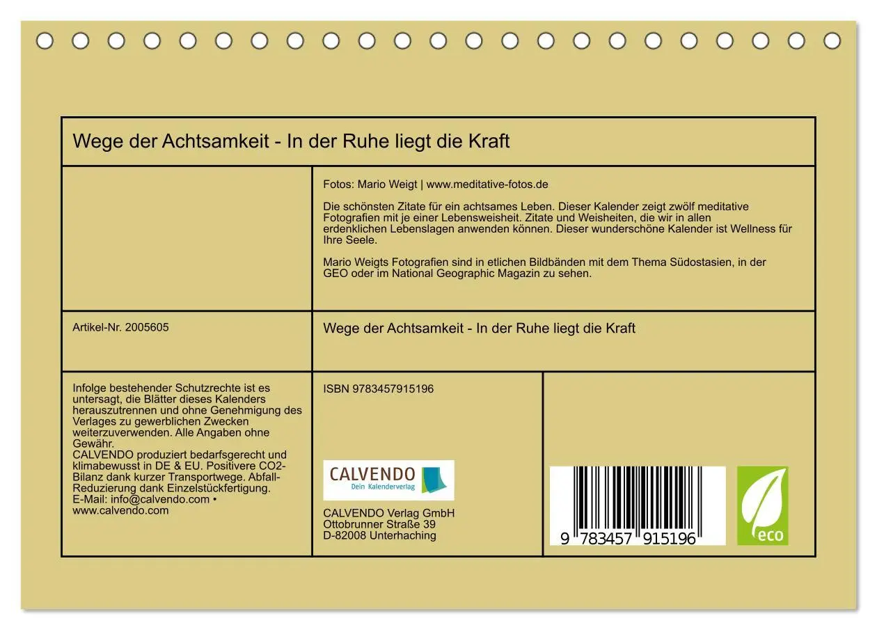 Bild: 9783457915196 | Wege der Achtsamkeit - In der Ruhe liegt die Kraft (Tischkalender...