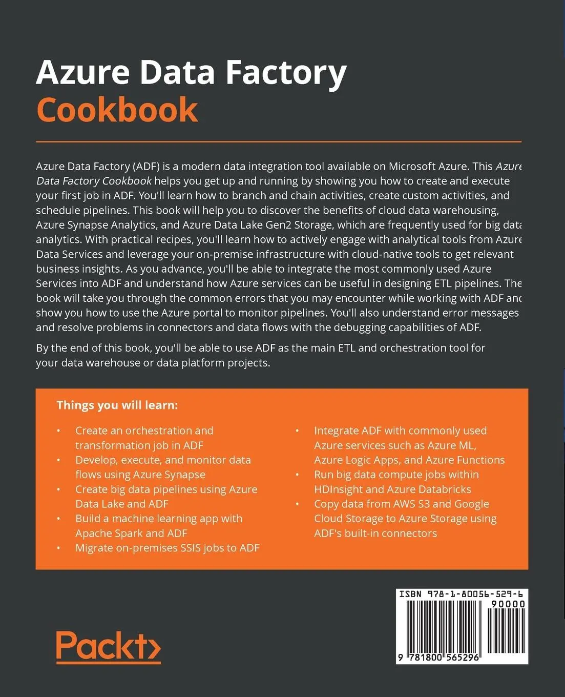Rückseite: 9781800565296 | Azure Data Factory Cookbook | Dmitry Anoshin (u. a.) | Taschenbuch