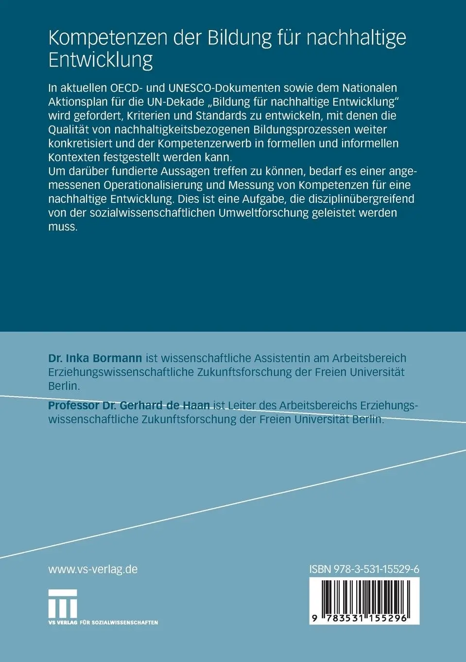 Rückseite: 9783531155296 | Kompetenzen der Bildung für nachhaltige Entwicklung | Haan (u. a.)