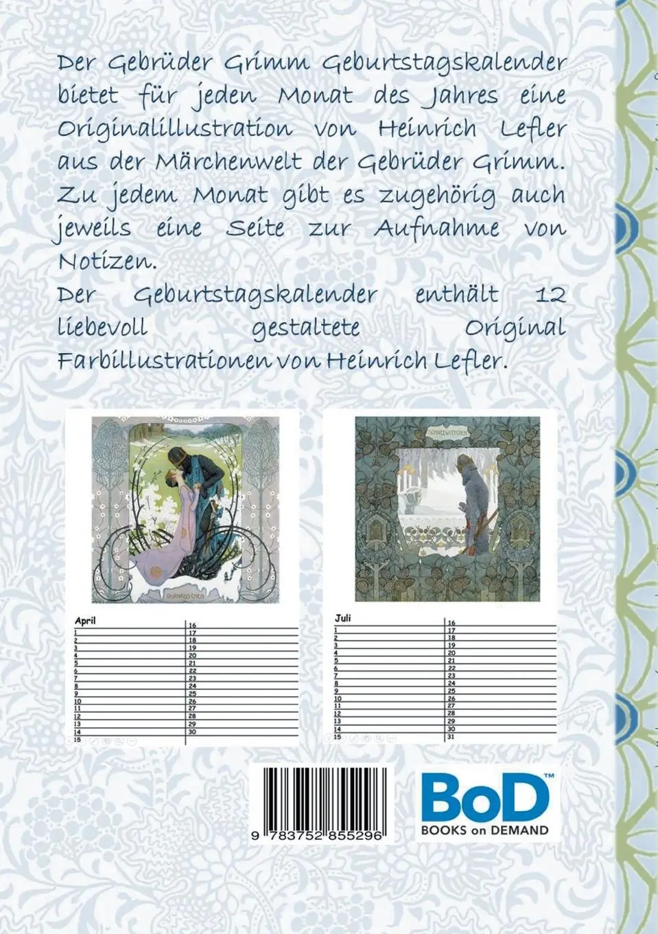 Rückseite: 9783752855296 | Der Gebrüder Grimm Geburtstagskalender | Heinrich Lefler (u. a.)