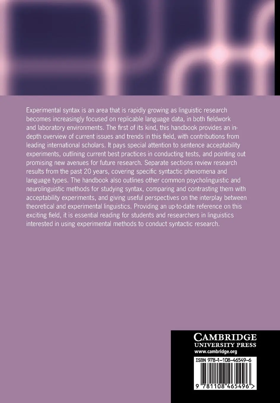 Rückseite: 9781108465496 | The Cambridge Handbook of Experimental Syntax | Grant Goodall | Buch